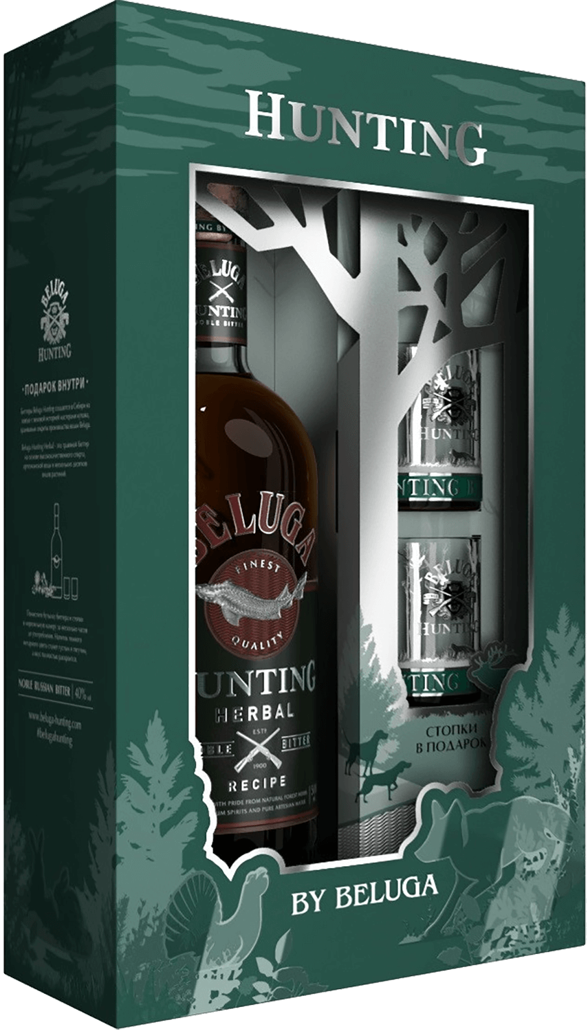 Белуга Хантинг Травяной Биттер подарочный набор с двумя стопками 0.7 л