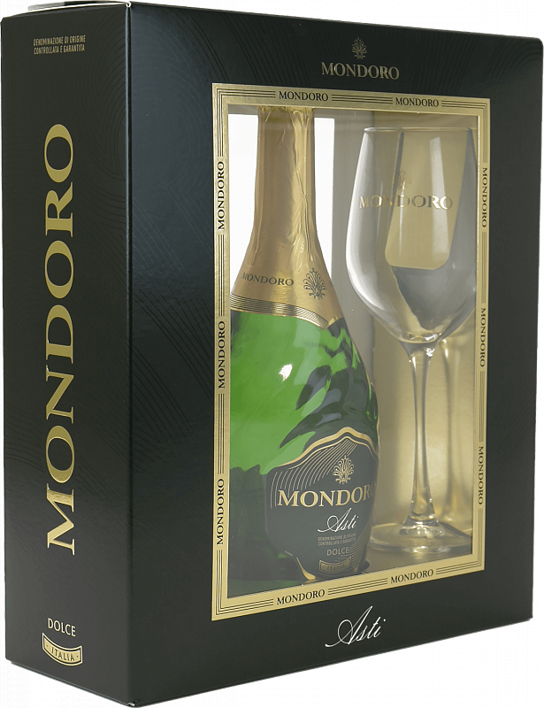 Мондоро Асти DOCG Кампари в подарочной упаковке с двумя бокалами 0.75 л